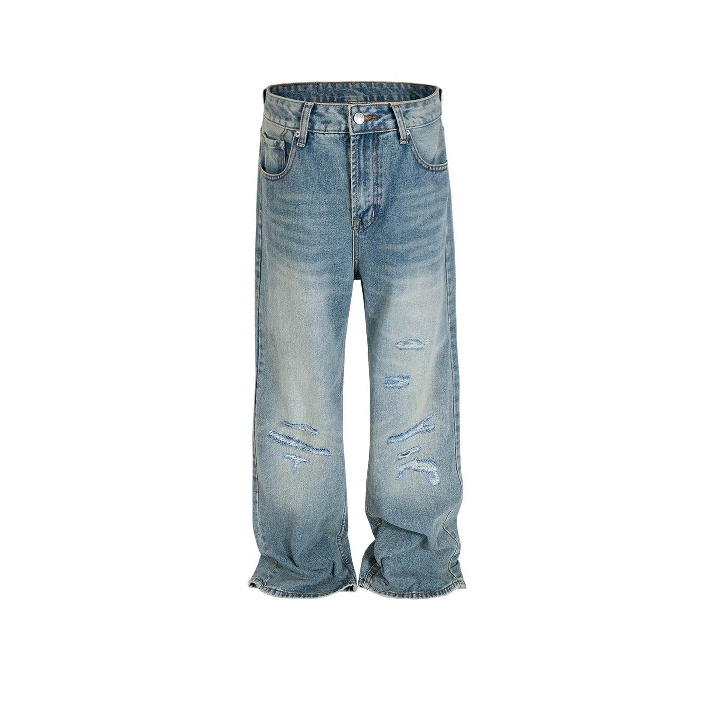 MIJKO Men's Vintage Pants MIJKO Men's Women's Straight Pants Washed Old Jeans