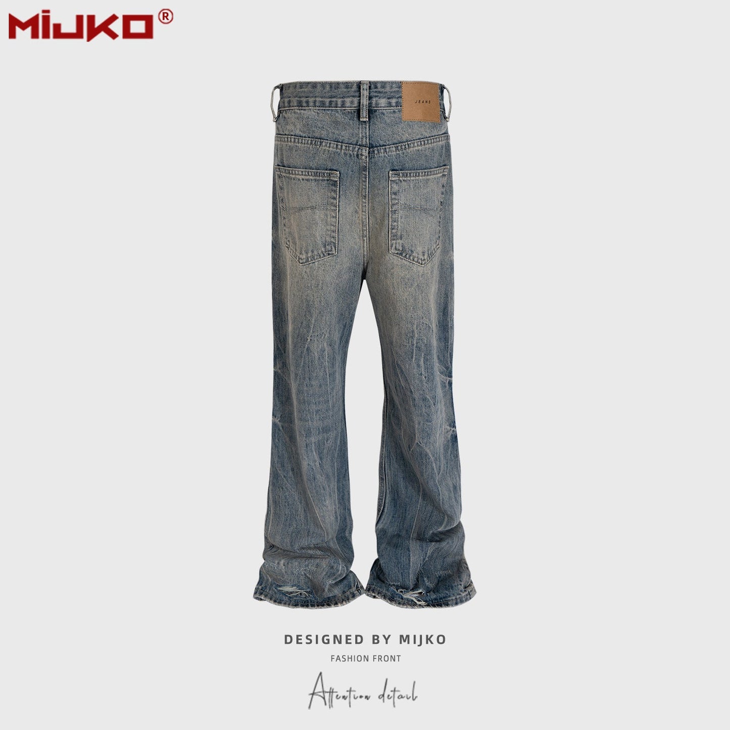 MIJKO Mens Vintage Pants Distressed Blue Bootcut Jeans
