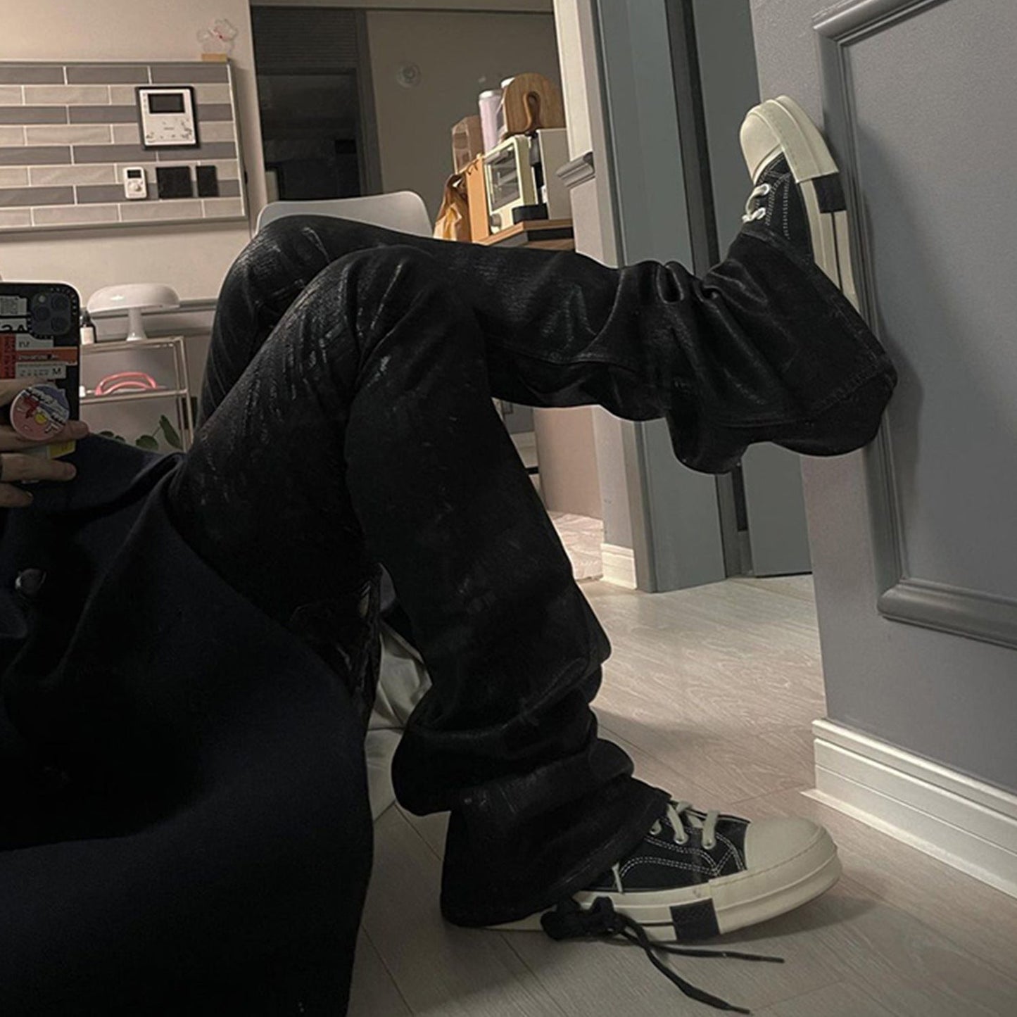 MIJKO Mens Vintage Pants MIJKO men's women's autumn and winter RICK micro-pull trousers jeans