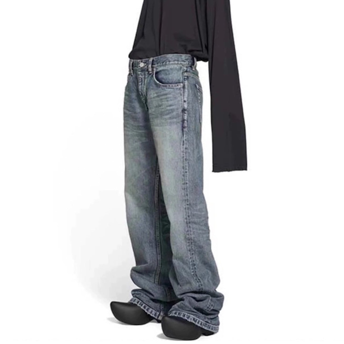 MIJKO Men's Vintage Pants MIJKO Men's Women's Spring and Summer Wash Water-polished White Trousers Pull Jeans