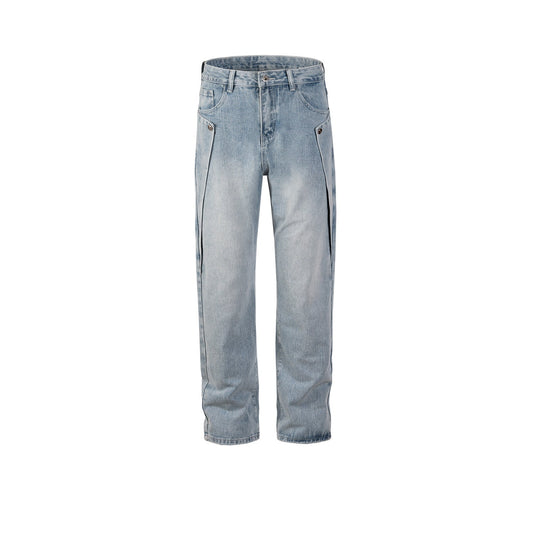 MIJKO Men's Vintage Pants MIJKO Men's Women's Splicing Washed Jeans