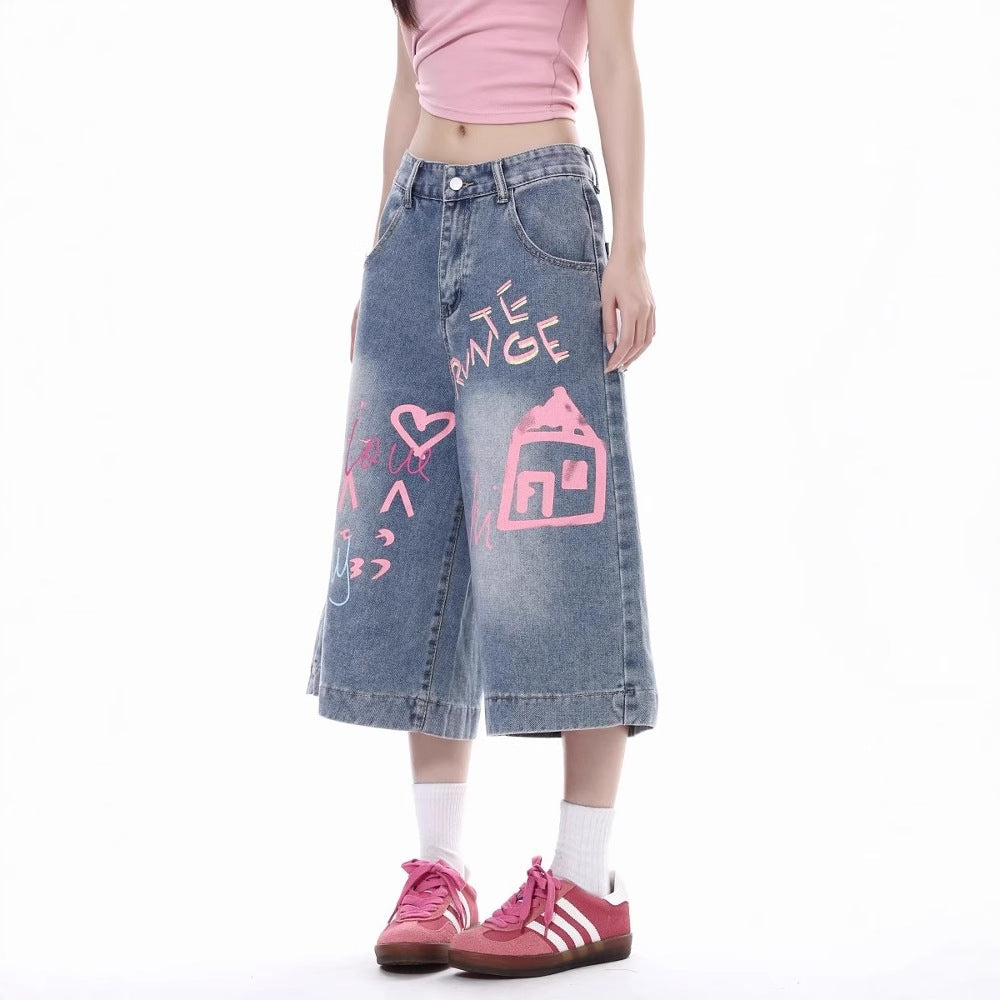 Women jeans retro summer loose cropped pants