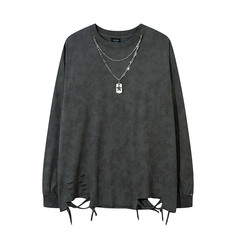 Unisex T-shirts Loose Ripped Versatile Long Sleeve T-Shirt