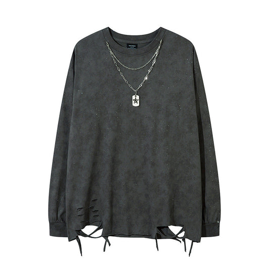 Unisex T-shirts Loose Ripped Versatile Long Sleeve T-Shirt