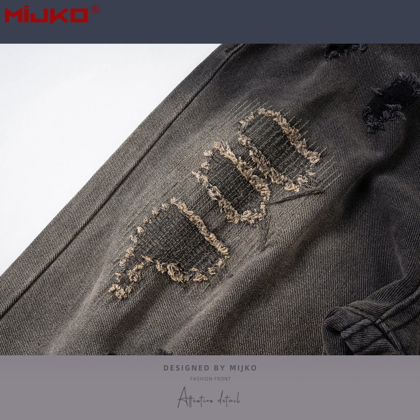 MIJKO Mens Vintage Pants Vintage Patch Unisex Jeans