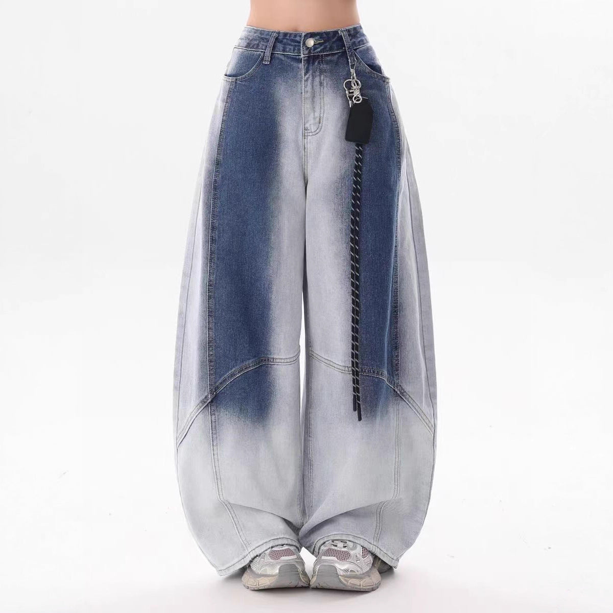 Women jeans retro gradual change washed scimitar jeans slacks