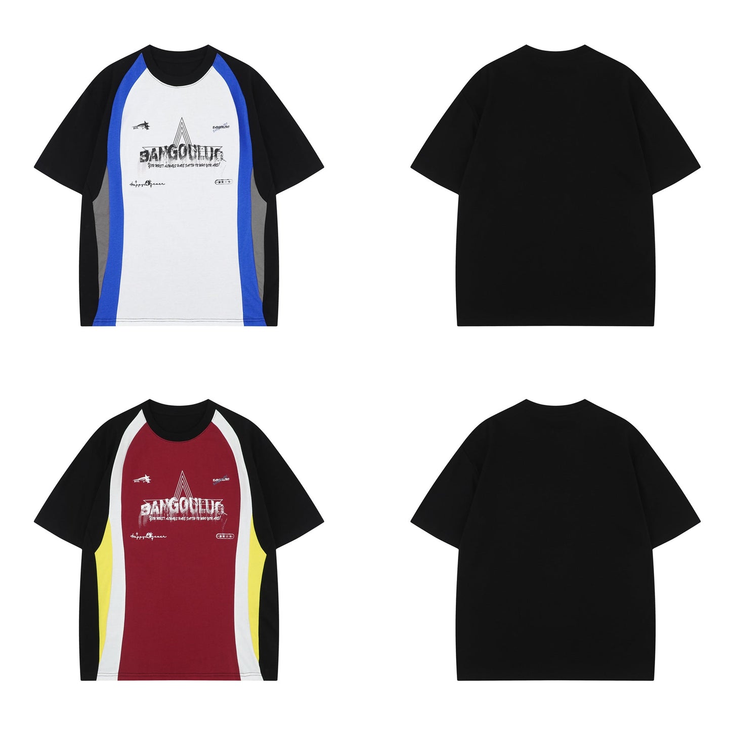 Unisex T-shirts Summer Splicing Alphabet Map Men's Loose Short Sleeve T-Shirt