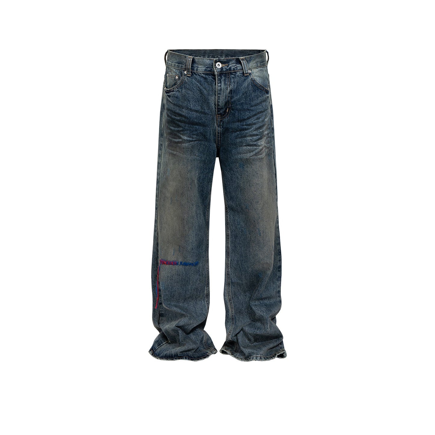 MIJKO Mens Vintage Pants Washed Water Old Embroidered Unisex Pants