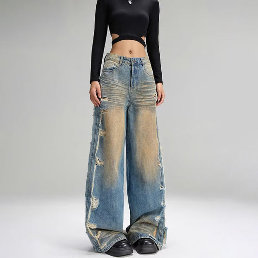 Women jeans ripped rough edge women spring and autumn loose
