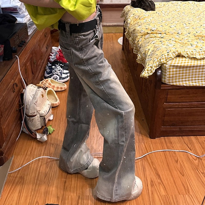 Women jeans retro slightly flared loose