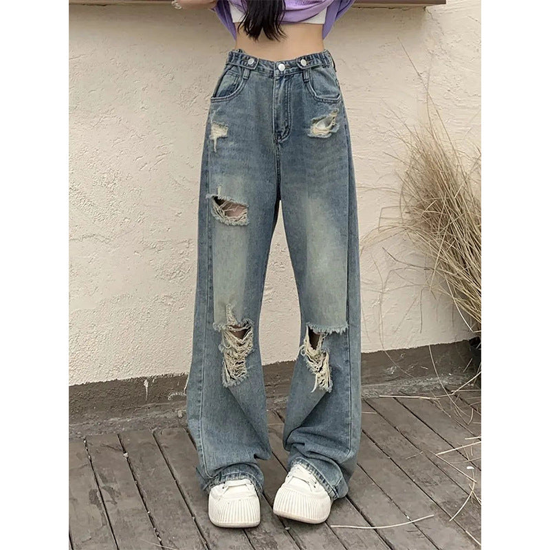 Womens jeans women's summer loose vintage ripped jeans