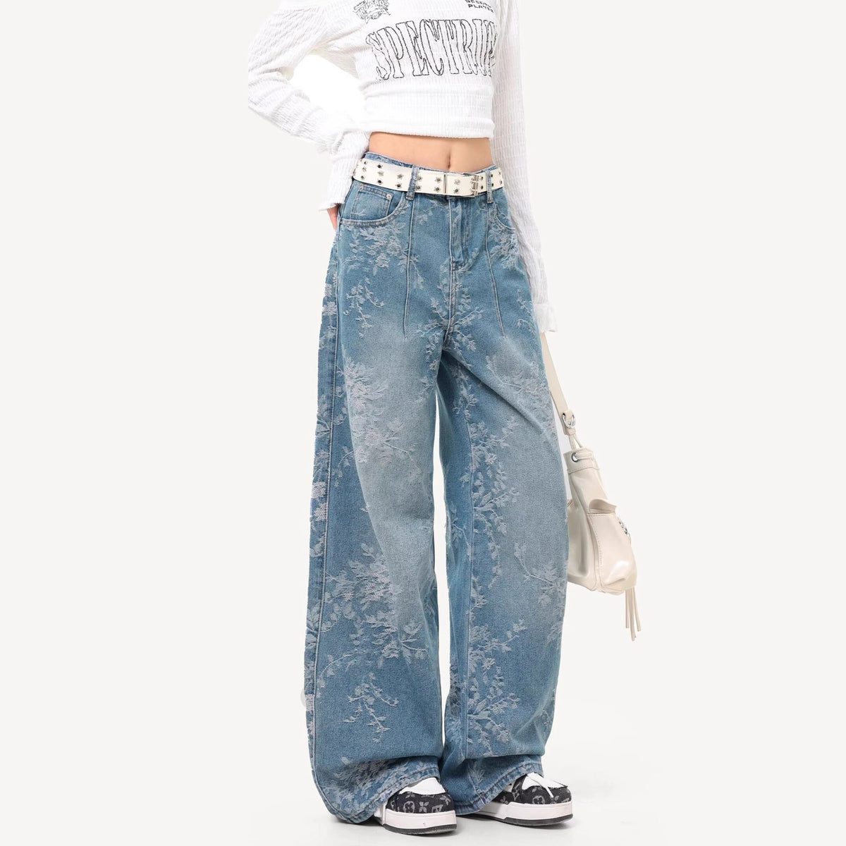 Women jeans jacquard high waist
