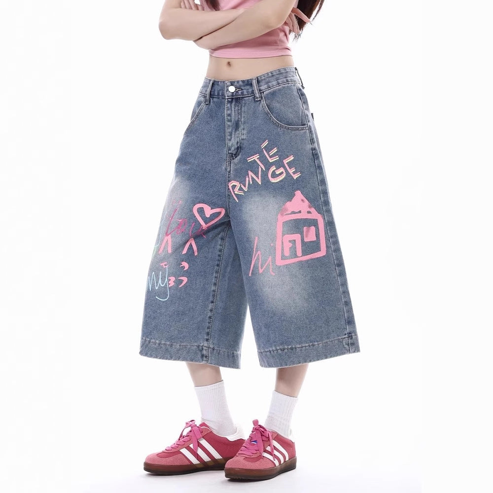 Women jeans retro summer loose cropped pants