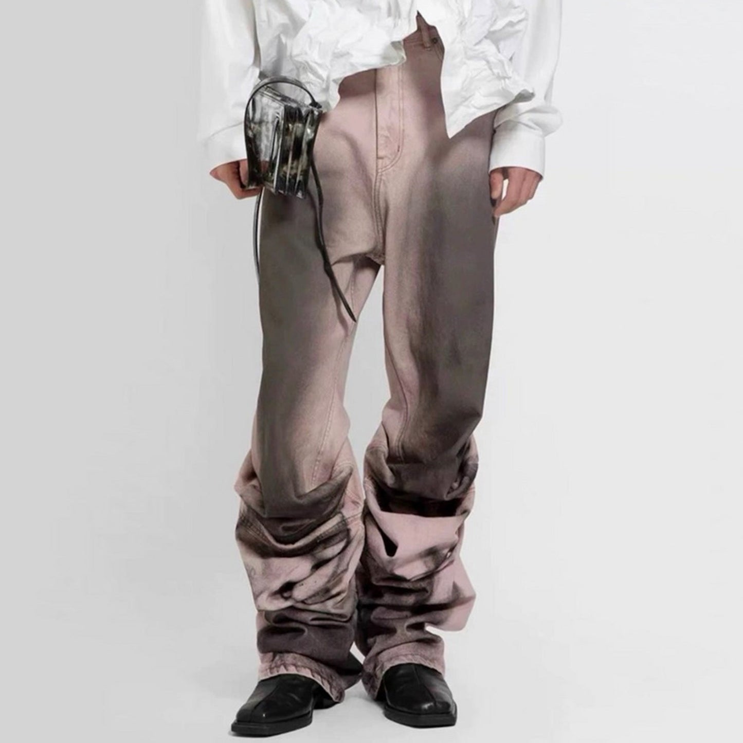 MIJKO Men's Vintage Pants MIJKO Men's Women's Wide Leg Jeans Pleated Design