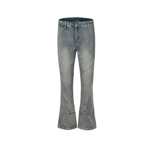 MIJKO Men's Vintage Pants MIJKO Washed Old Trousers Men's and Women's Splicing Button Blue Jeans