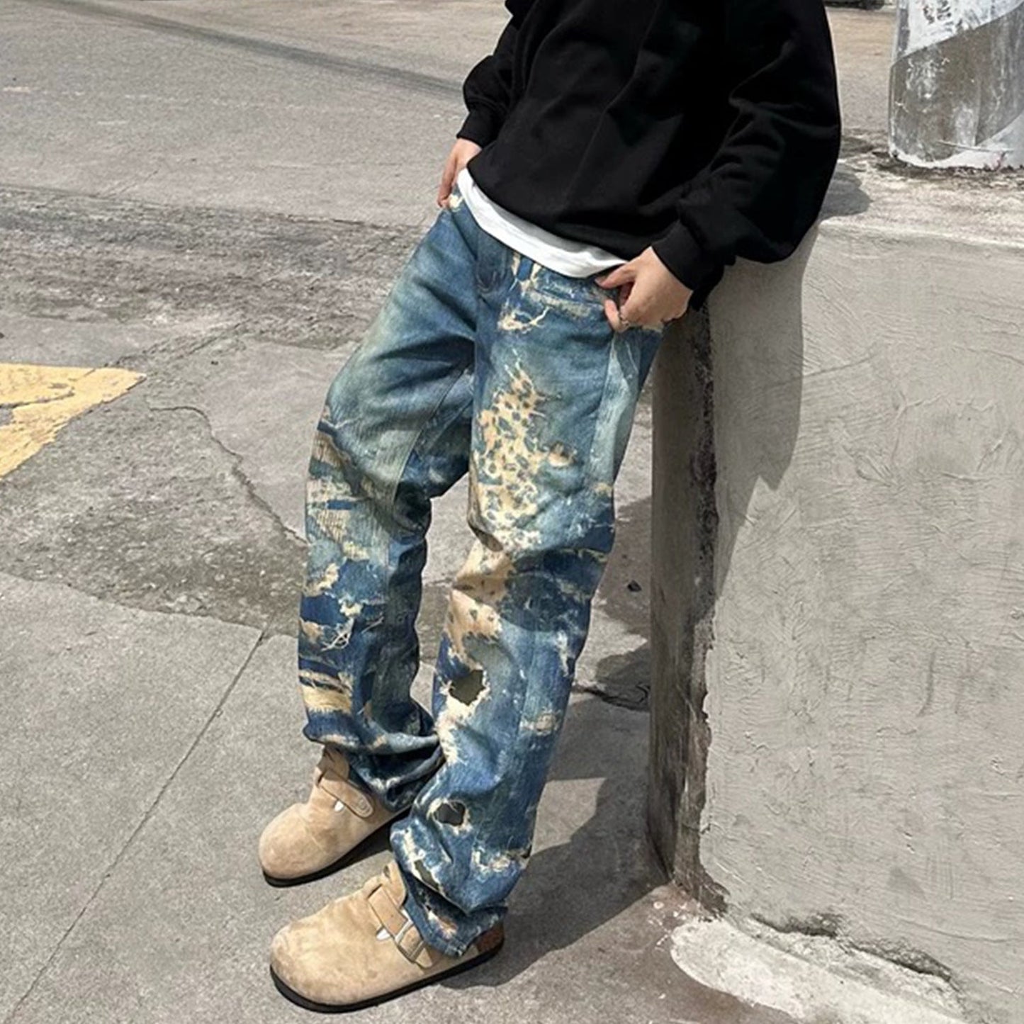 MIJKO Men's Vintage Pants MIJKO Men's Jeans Straight Design Men's and Women's Trousers