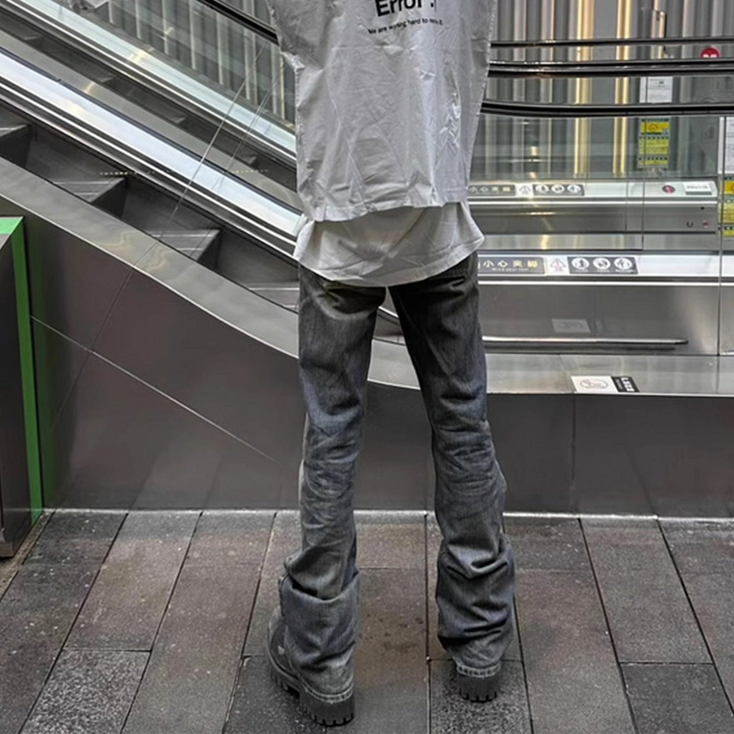 MIJKO Mens Vintage Pants MIJKO BootCut Old Wash Water Old Black Grey Jeans