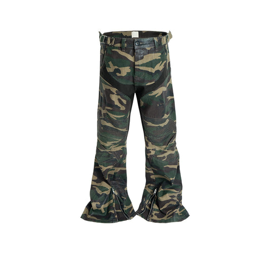 MIJKO Men Vintage Pants MIJKO camouflage micro-pull locomotive pants design zipper wide-leg pants