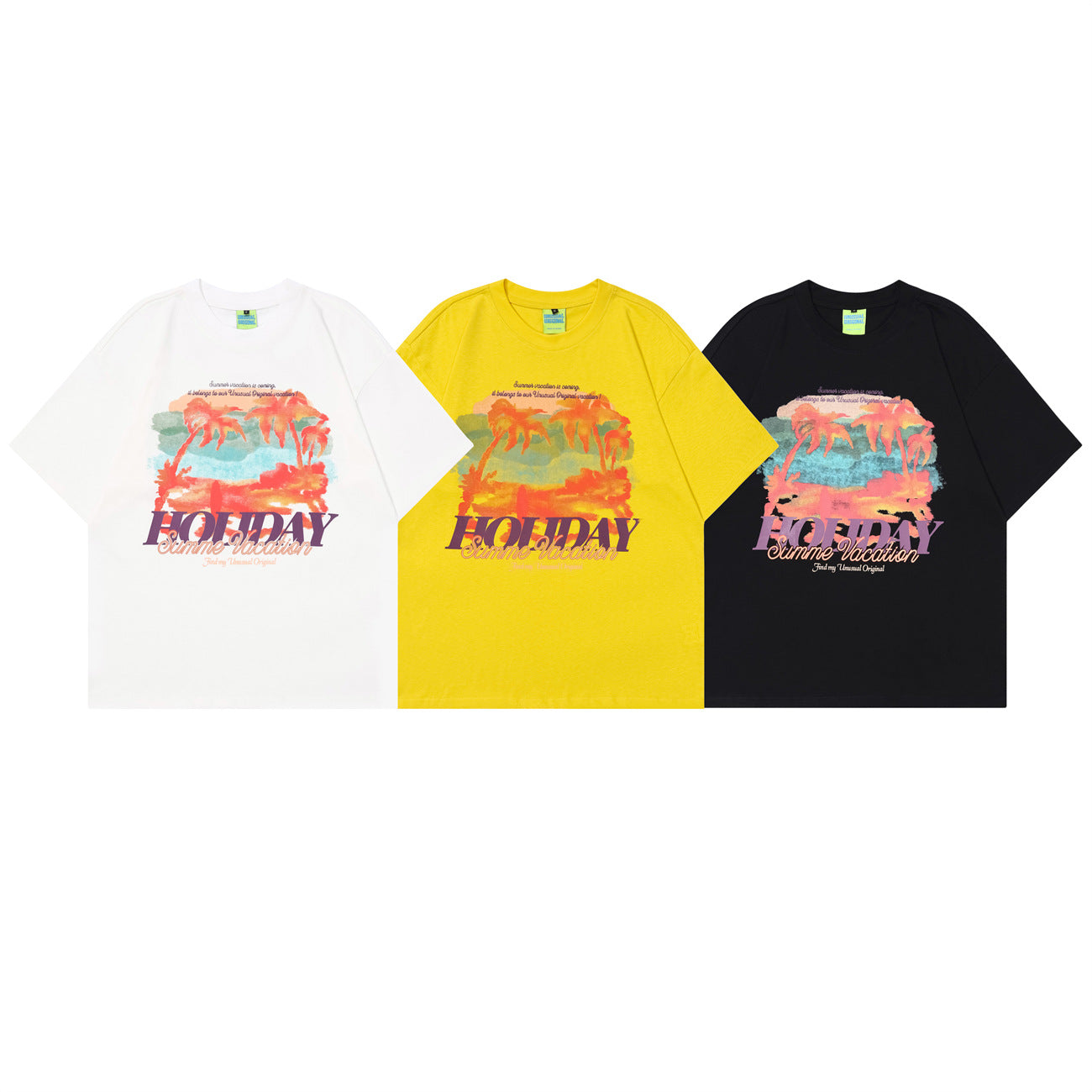 Unisex T-shirts Summer Men's and Women's Street Color Burger Loose Short Sleeve T-Shirt