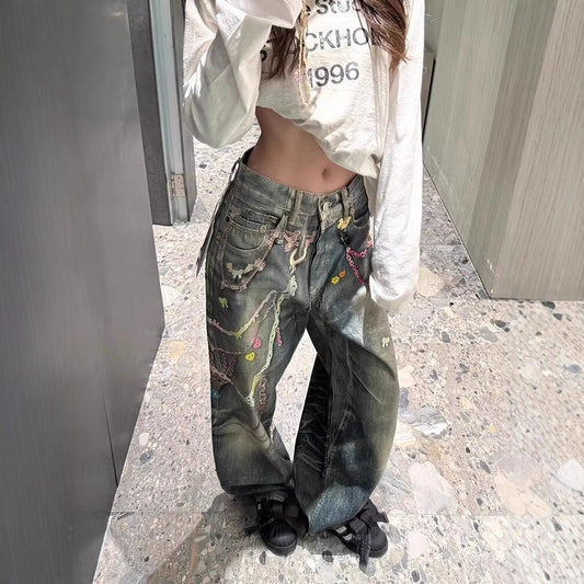 Women jeans summer necklace printingloose