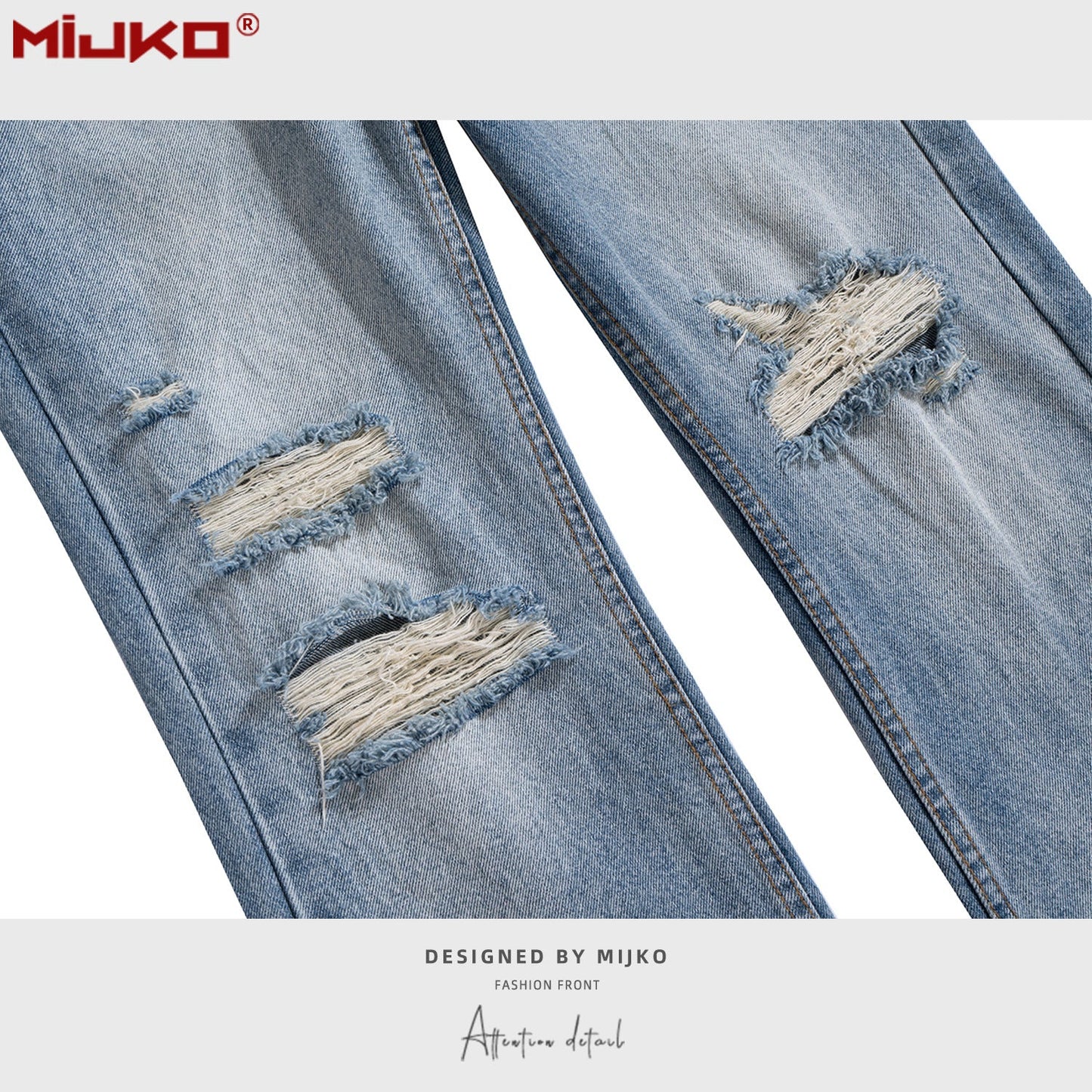 MIJKO Mens Vintage Pants Ripped Bootcut Blue Jeans