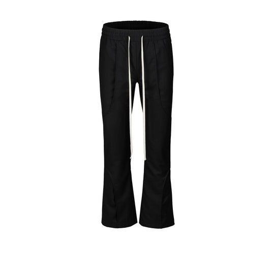 MIJKO Men Vintage Pants MIJKO High Street Splicing Micro Wide-footed Trousers Elastic Drawstring Casual Pants