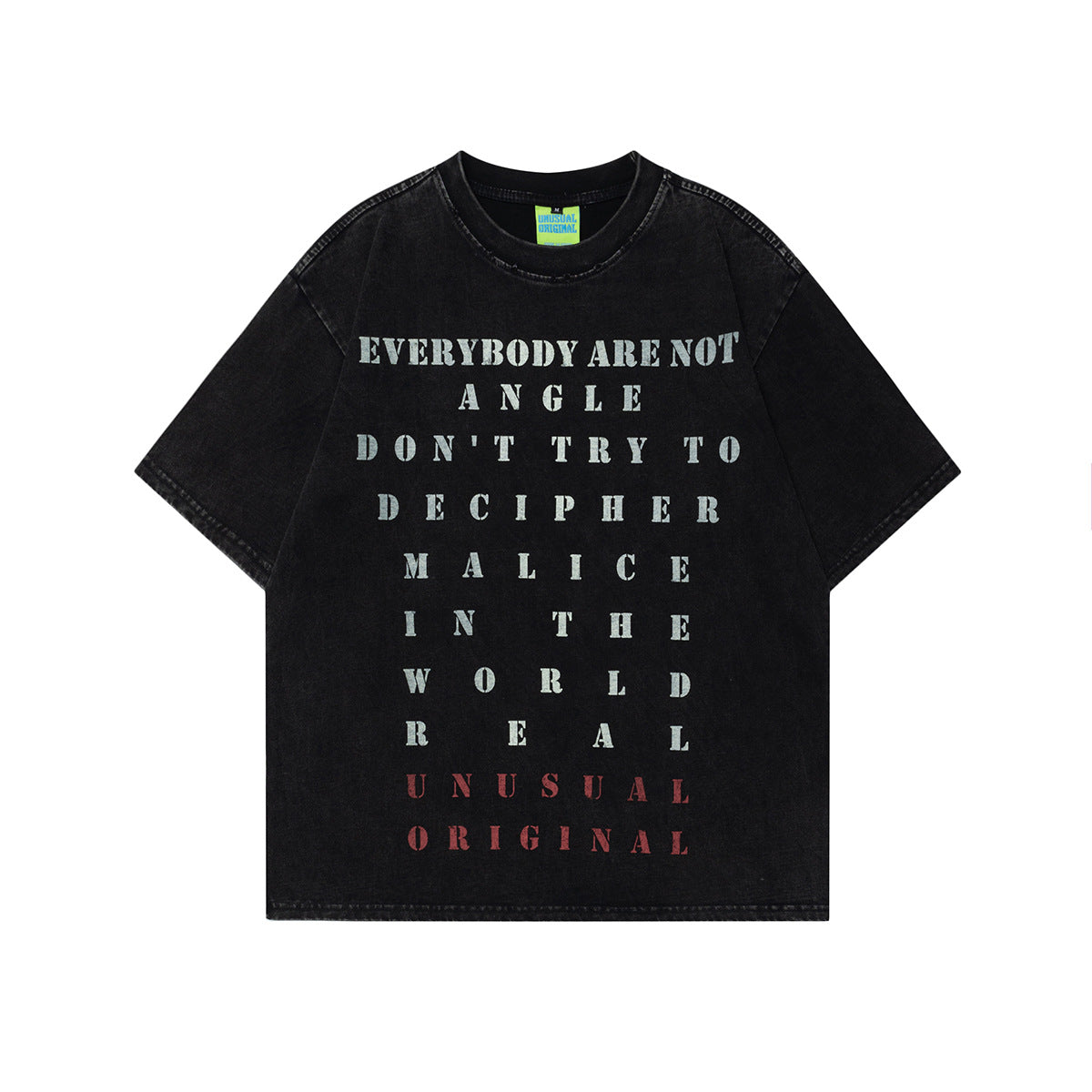 Unisex T-shirts Summer Alphabet Chart Washed Old Men's Loose Round Short Sleeve T