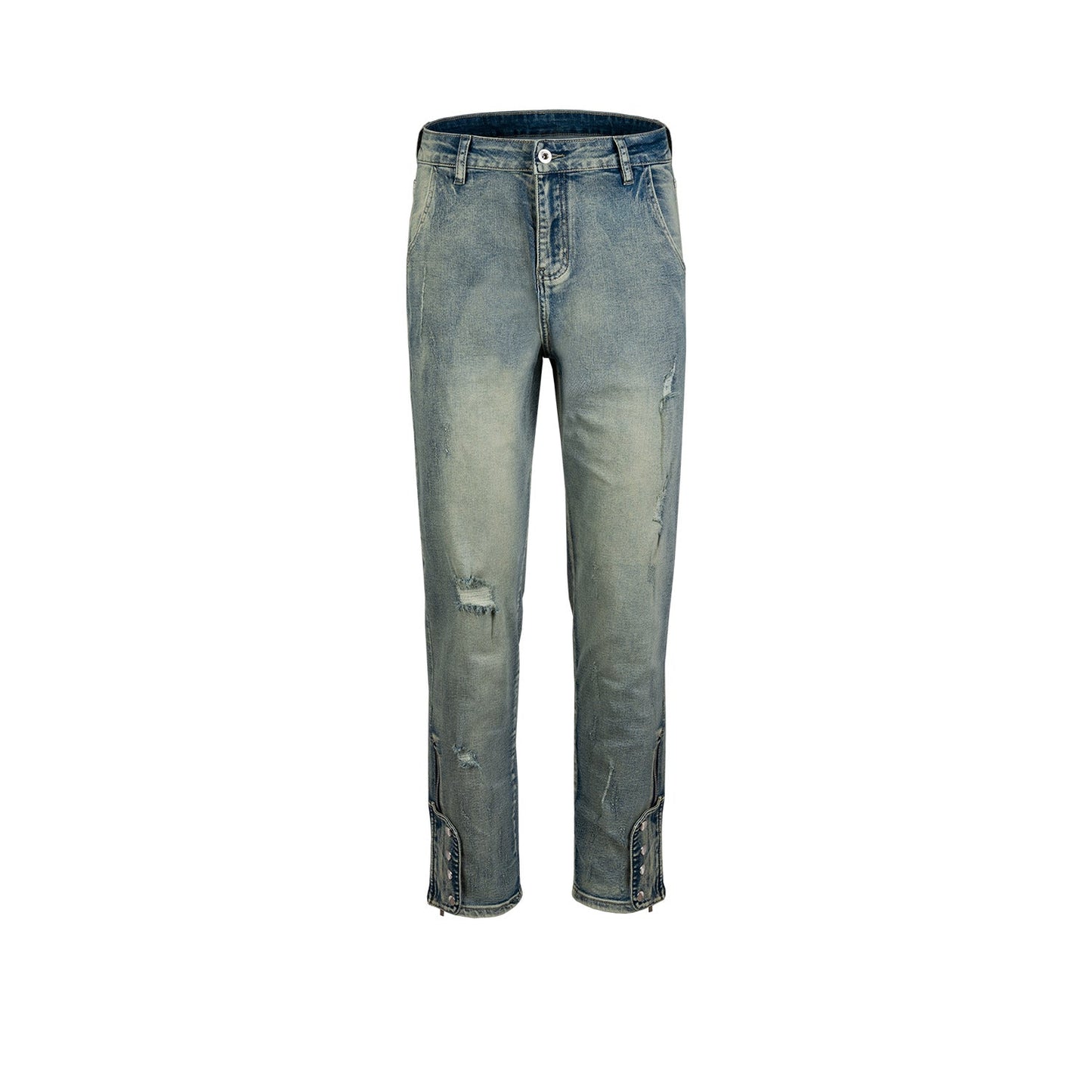MIJKO Mens Vintage Pants Slim Fit Wash Old Ripped Blue Jeans