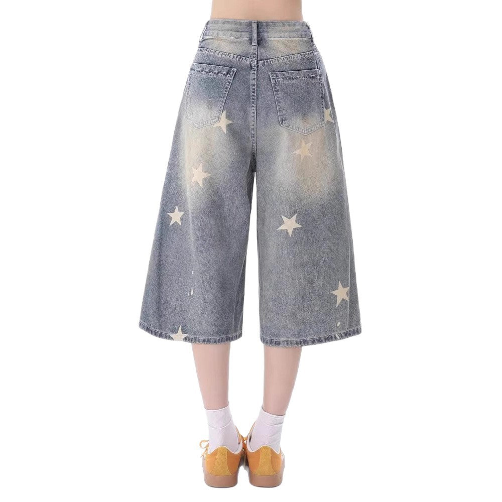 Women jeans retro women's summer loose cropped pants