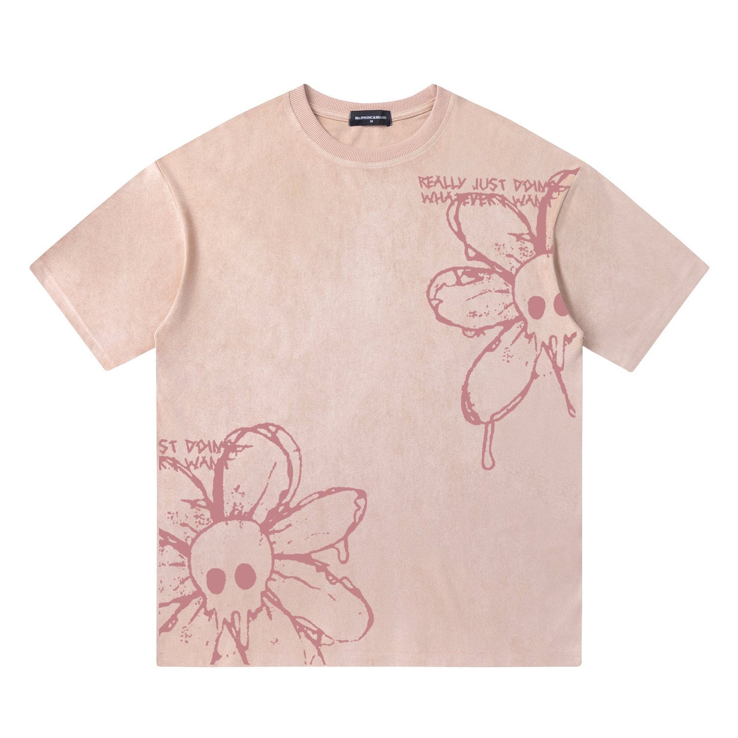 Unisex T-shirts Spring Vintage Hand Painted Flower Casual Loose Short Sleeve T-Shirt