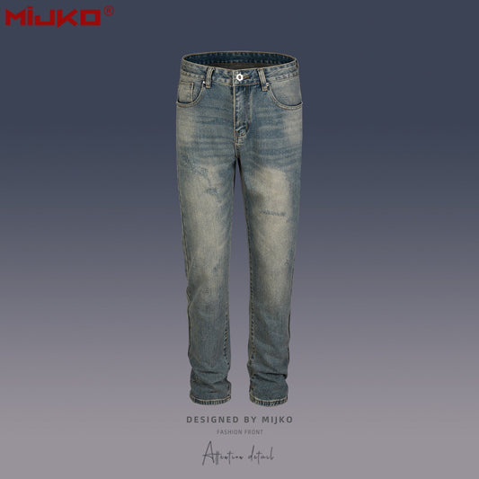 MIJKO Mens Vintage Pants Distressed Jeans