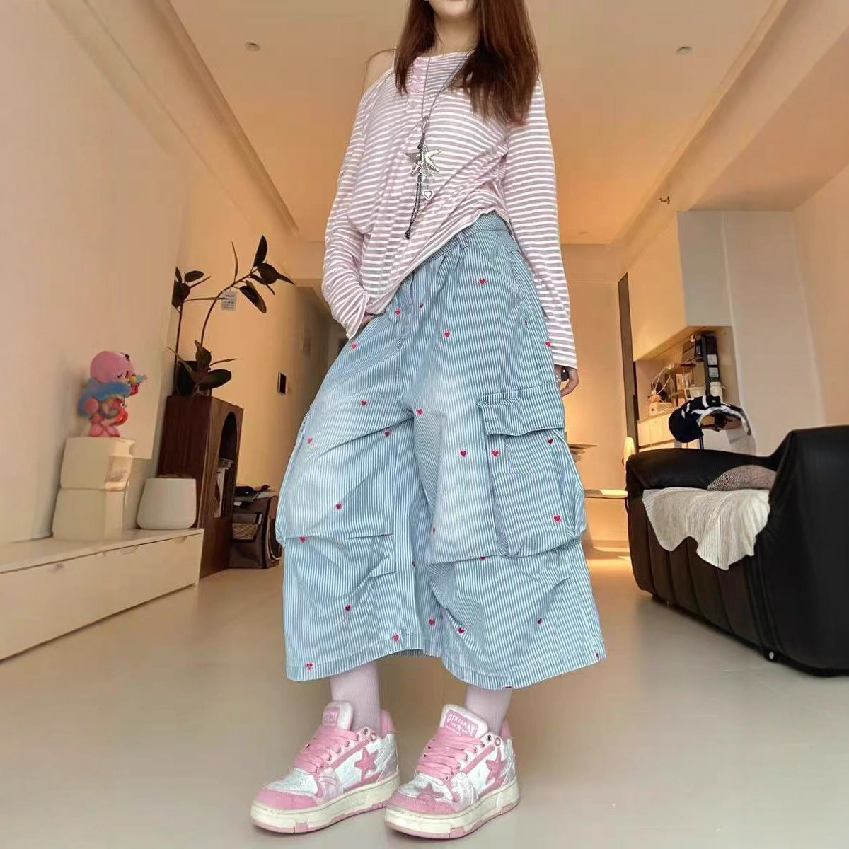 Women jeans retro women's loose cropped pants