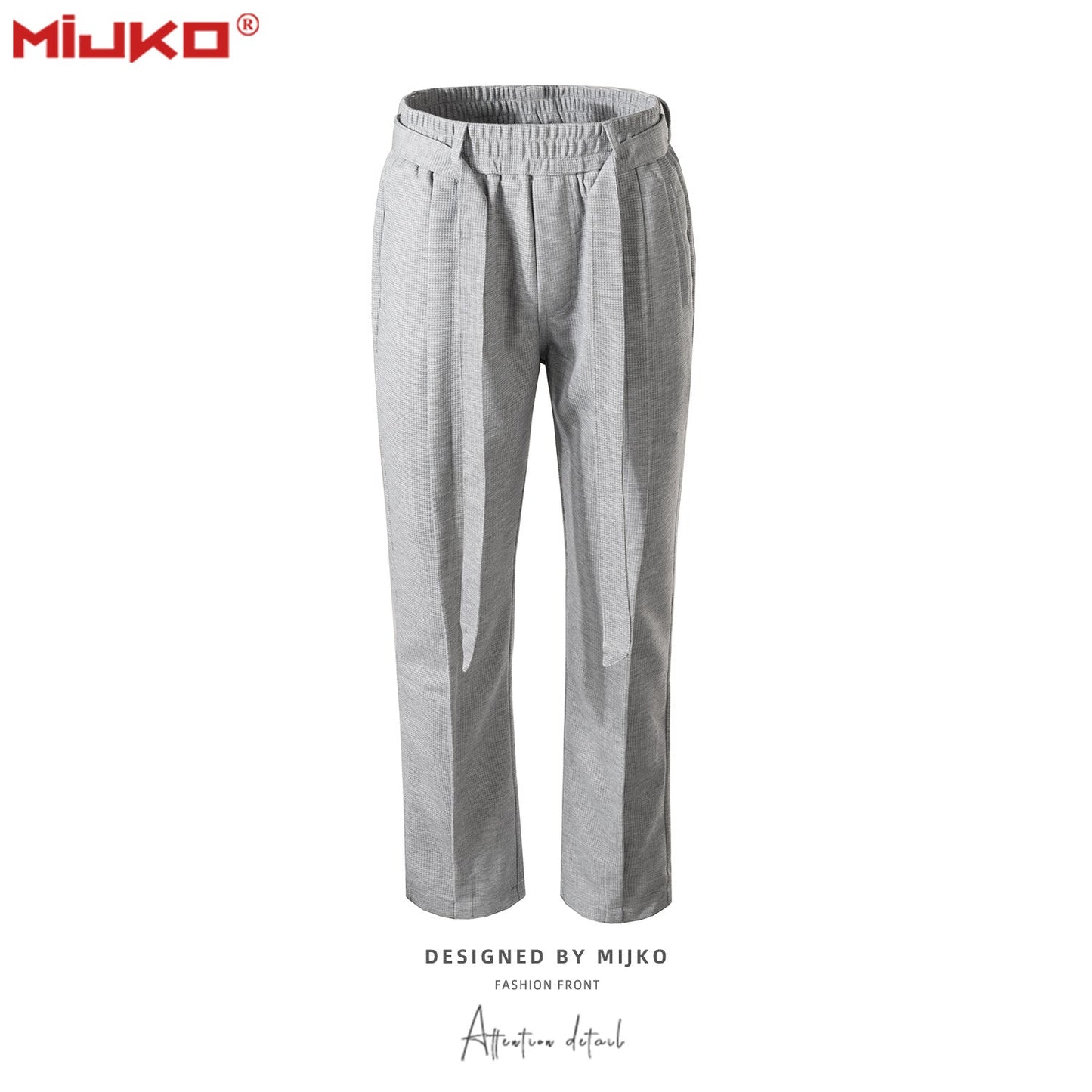 MIJKO Men Vintage Pants Straight Track Pants with Belt