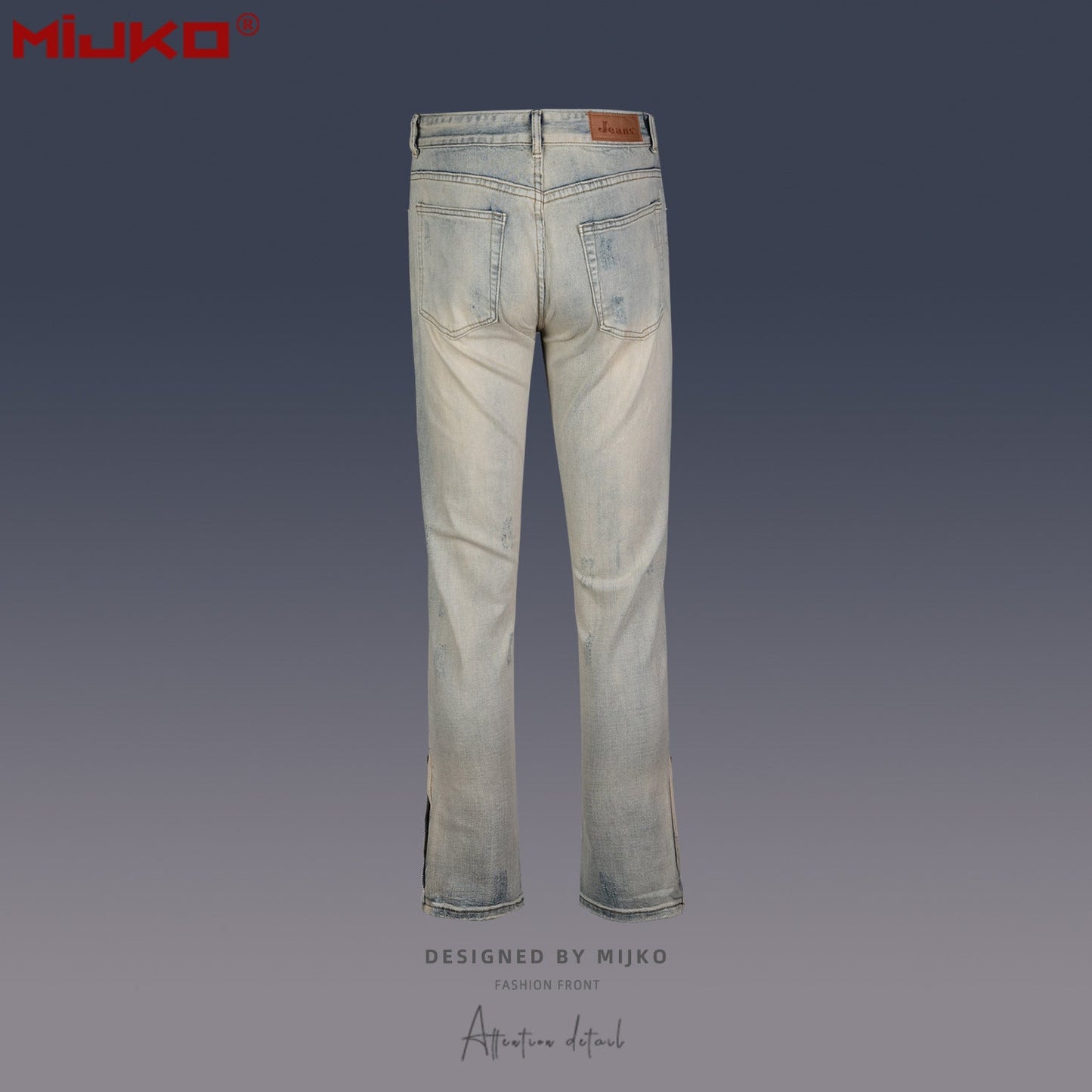 MIJKO Mens Vintage Pants Zipper Slim Fit Ripped Old Jeans