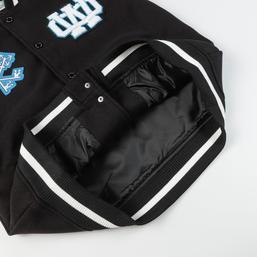 Off White Jacket Autumn OW Heavy Industries Cartoon Pattern Embroidered Woolen Jacket