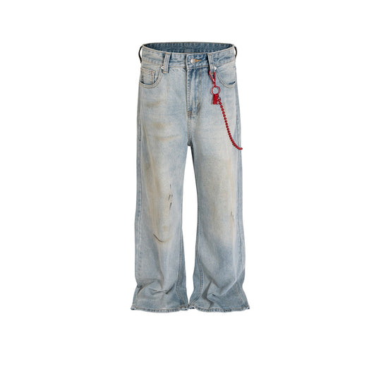 MIJKO Men's Vintage Pants MIJKO Men's Women's Straight Jeans Vibe Old Washed Trousers