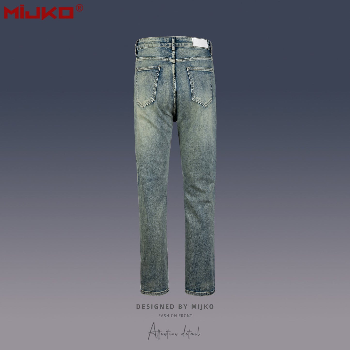 MIJKO Mens Vintage Pants Slim Fit Wash Old Ripped Blue Jeans