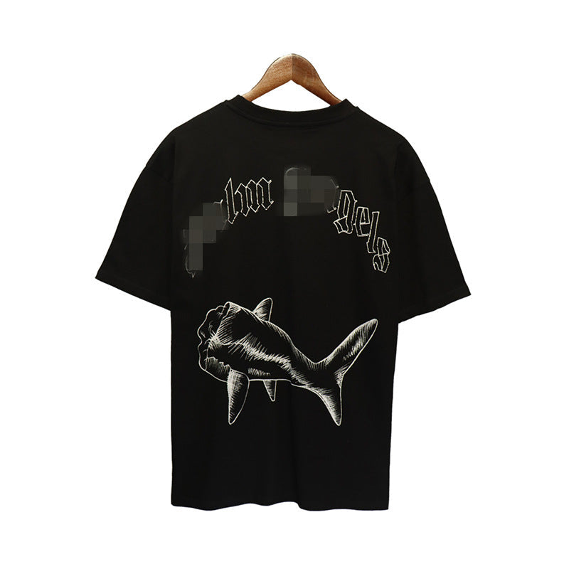 Palm Angels T Shirts Sketch Break Shark Alphabet Short Sleeve T-Shirt