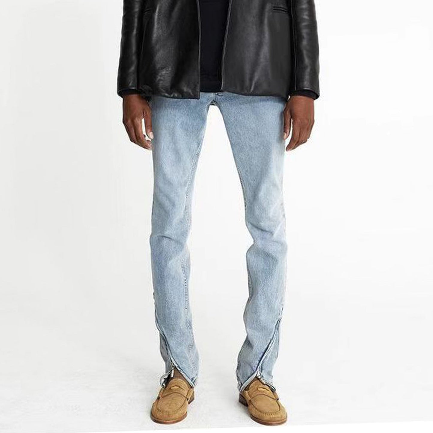 MIJKO Mens Vintage Pants MIJKO Blue Trousers Wide-Foot Zipper Jeans