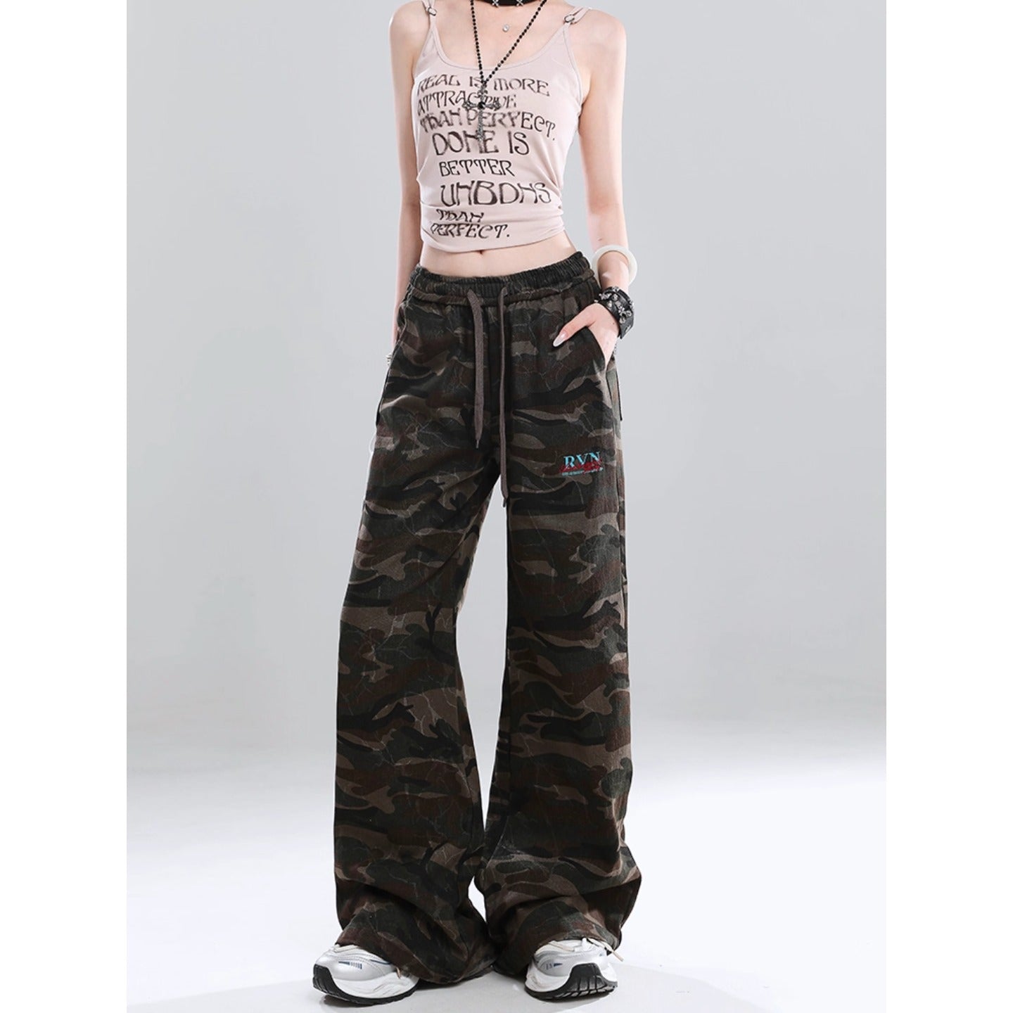 Women jeans camouflage elastic high waist