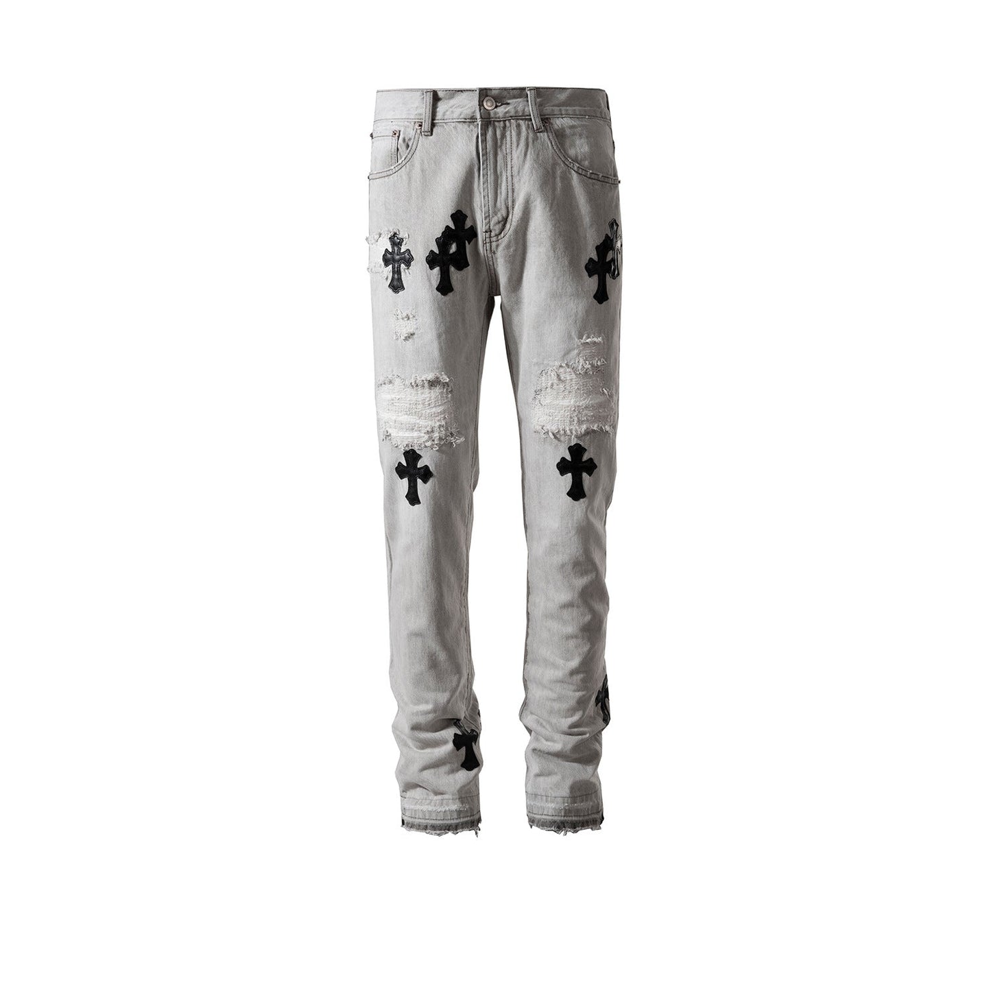 MIJKO Men's Vintage Pants MIJKO ripped trousers men's and women's washed water old jeans