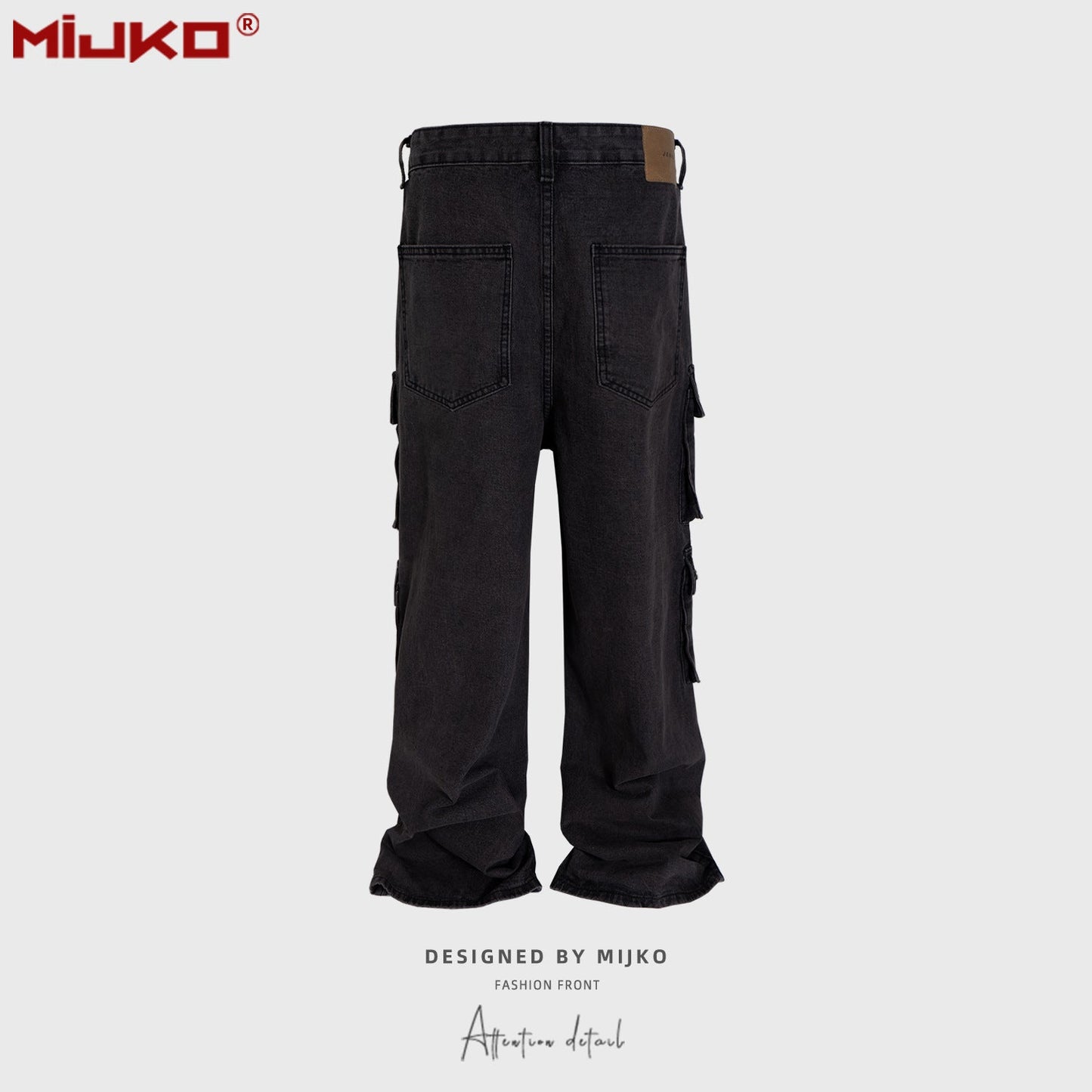 MIJKO Mens Vintage Pants Multi-pocket Wide-foot Bootcut Jeans