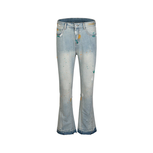 MIJKO Men's Vintage Pants MIJKO micro-pull trousers men's and women's washed wide-footed jeans