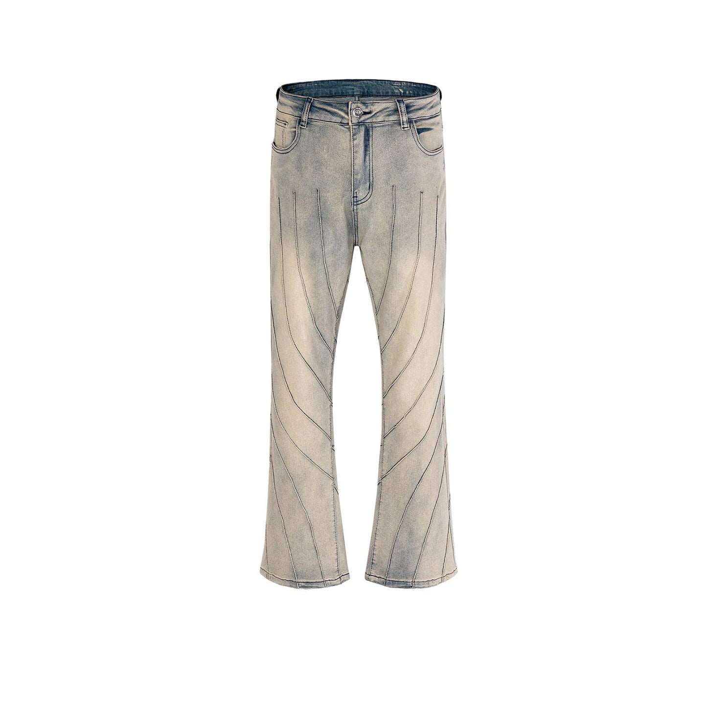 MIJKO Men's Vintage Pants MIJKO Washed Old Trousers Men's and Women's Textured Splicing Jeans