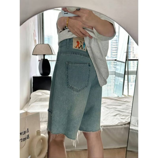 Women jeans retro ripped summerhigh waistloosehalf length pants
