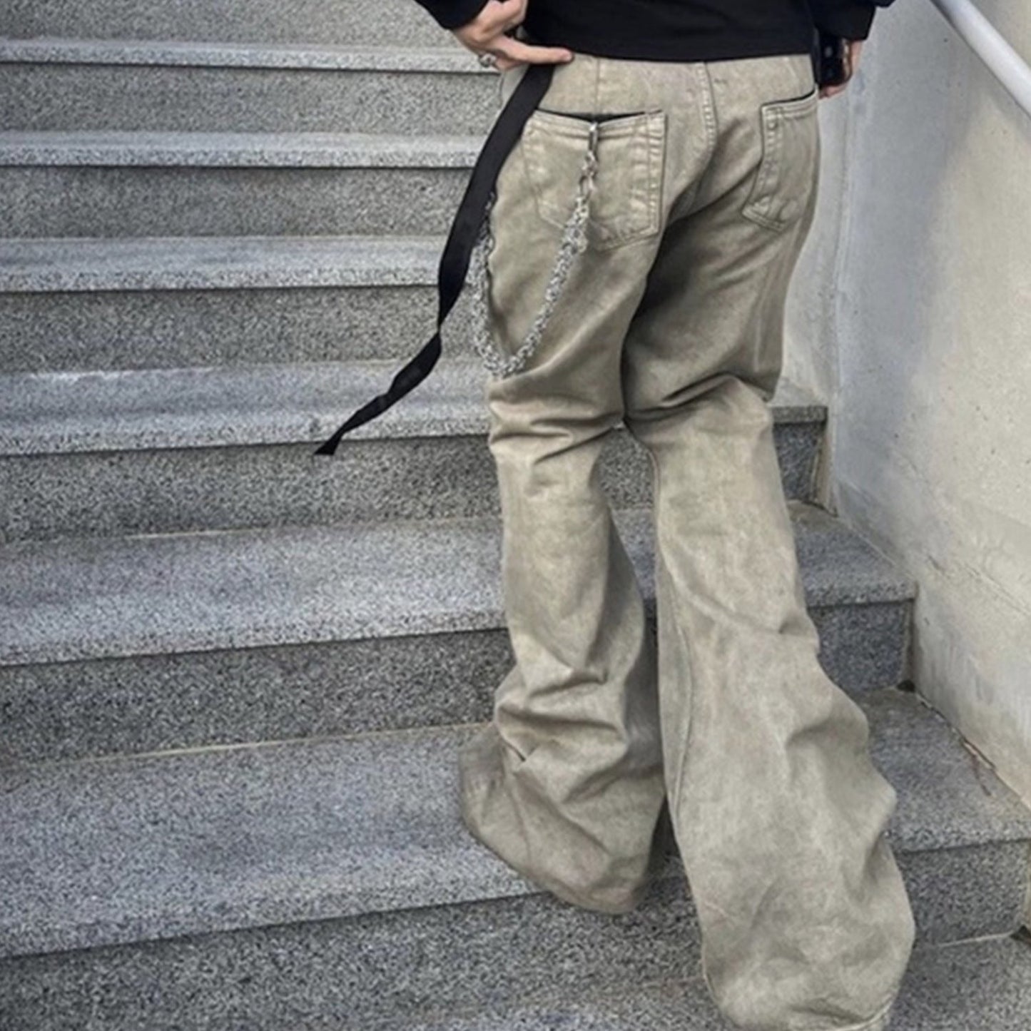 MIJKO Mens Vintage Pants Distressed High-stretch Bootcut jeans