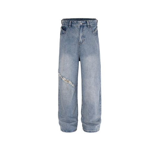 MIJKO Men's Vintage Pants MIJKO Wash Pants Men's and Women's Blue Straight Jeans