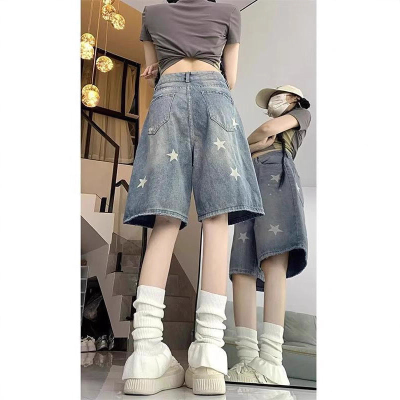 Women jeans retro summer loosehigh waisthalf length pants