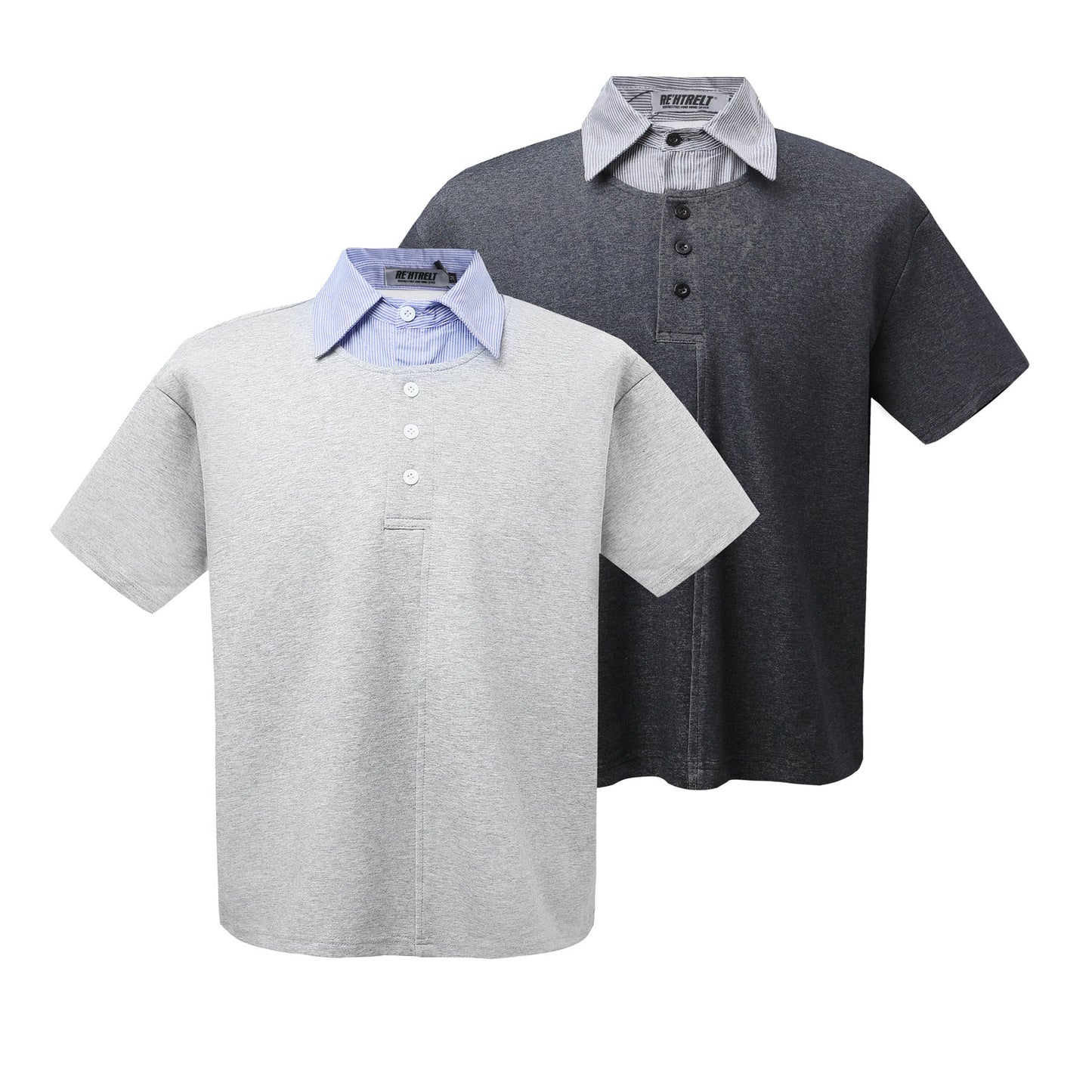 Unisex T-shirts Splicing Striped Lapel Design