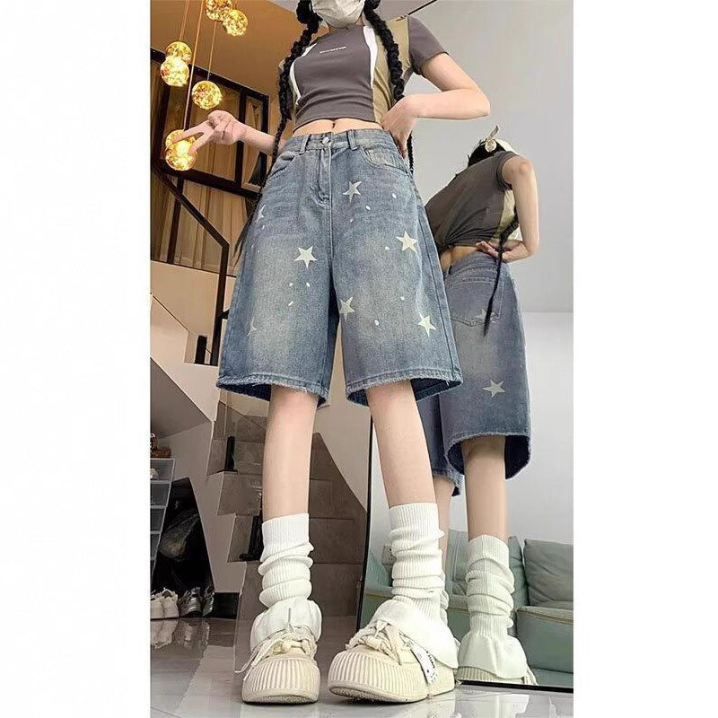 Women jeans retro summer loosehigh waisthalf length pants